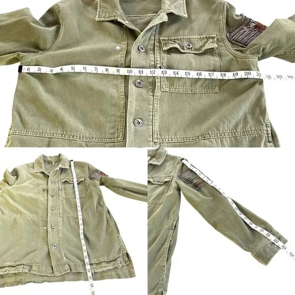Free People Embellished Military Shirt Jacket Army Green Herringbone Jacket XS - Picture 7 of 8